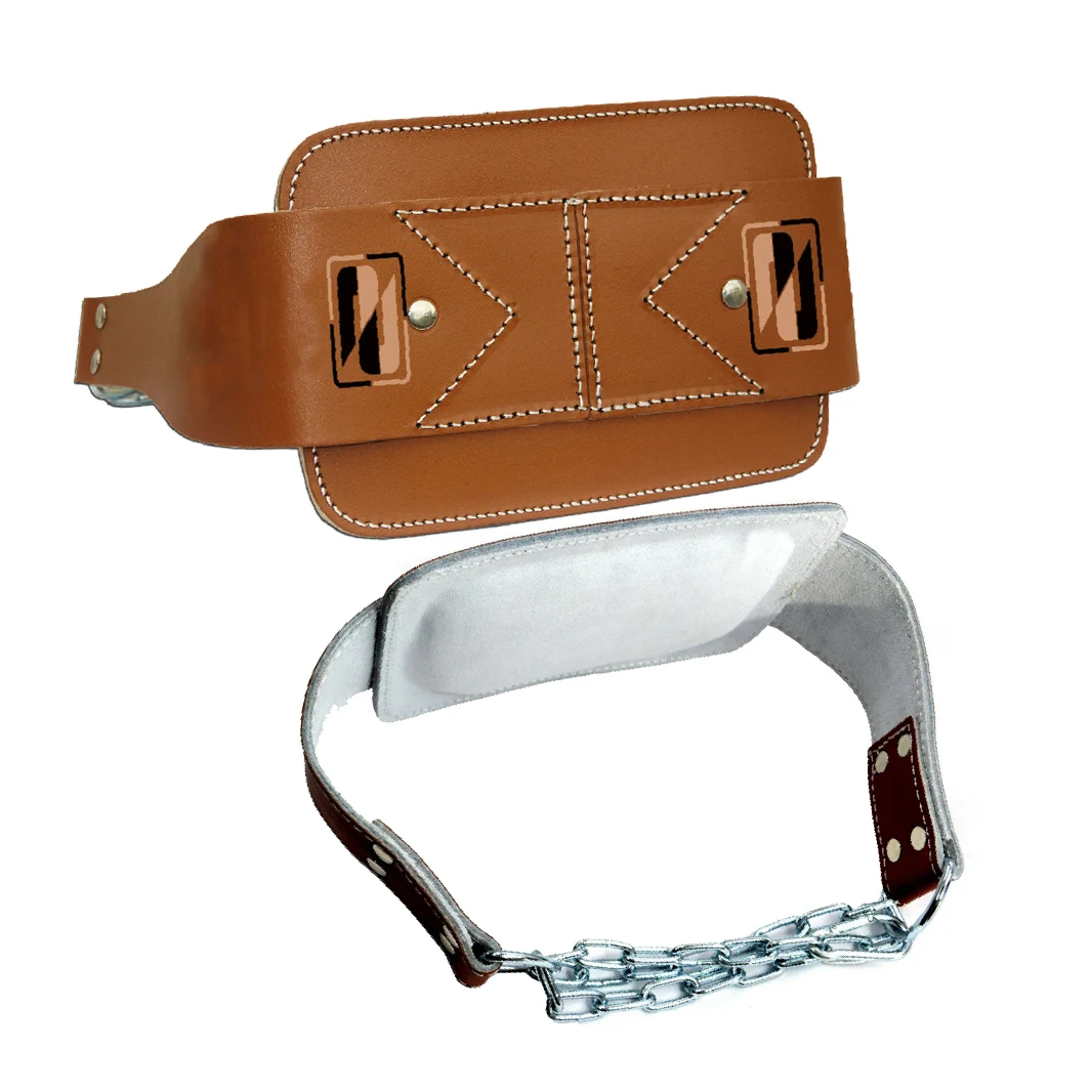 Gym weight lifting training fitness weightlifting leather dipping belt with chain