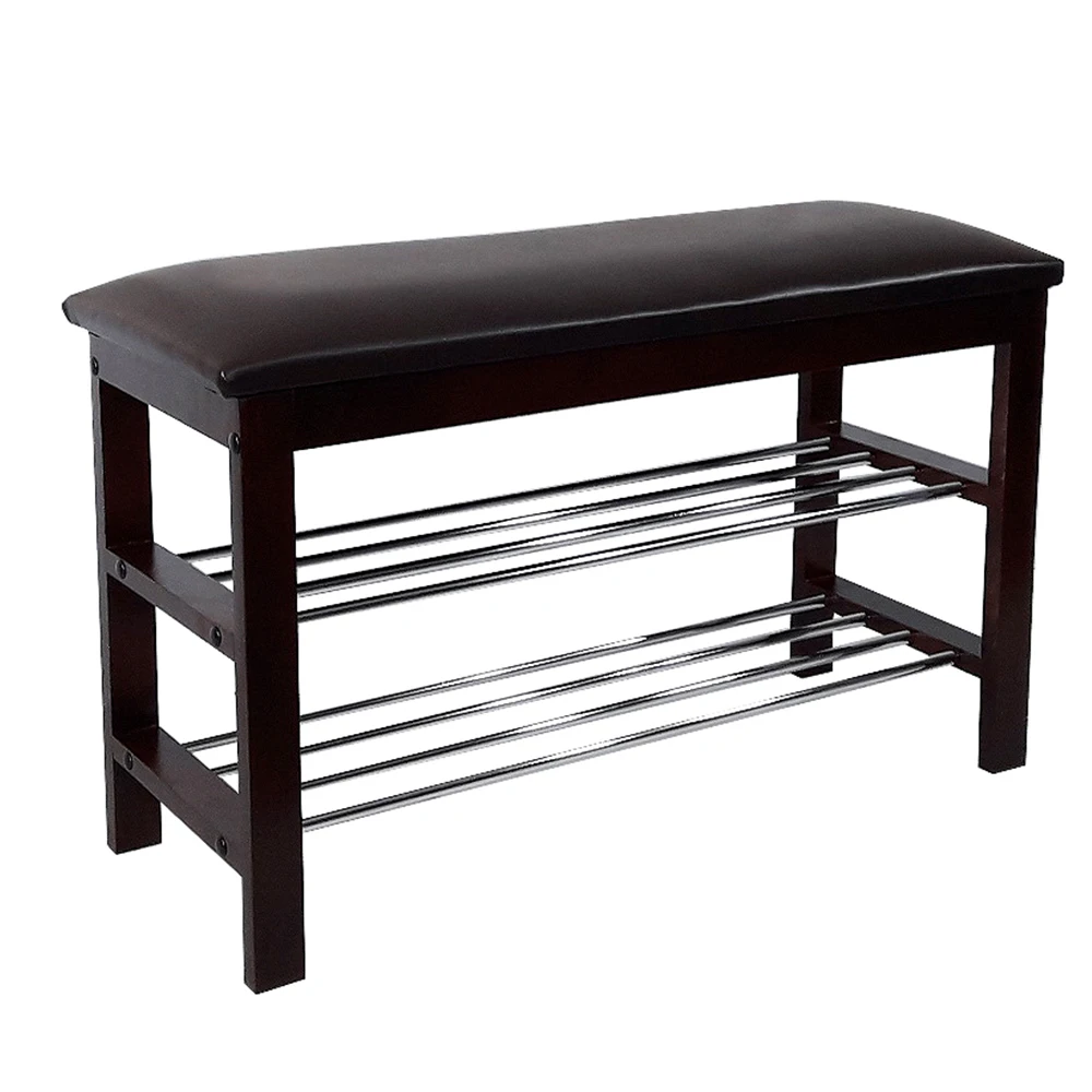 Space saving shoe rack storage bench with two layers