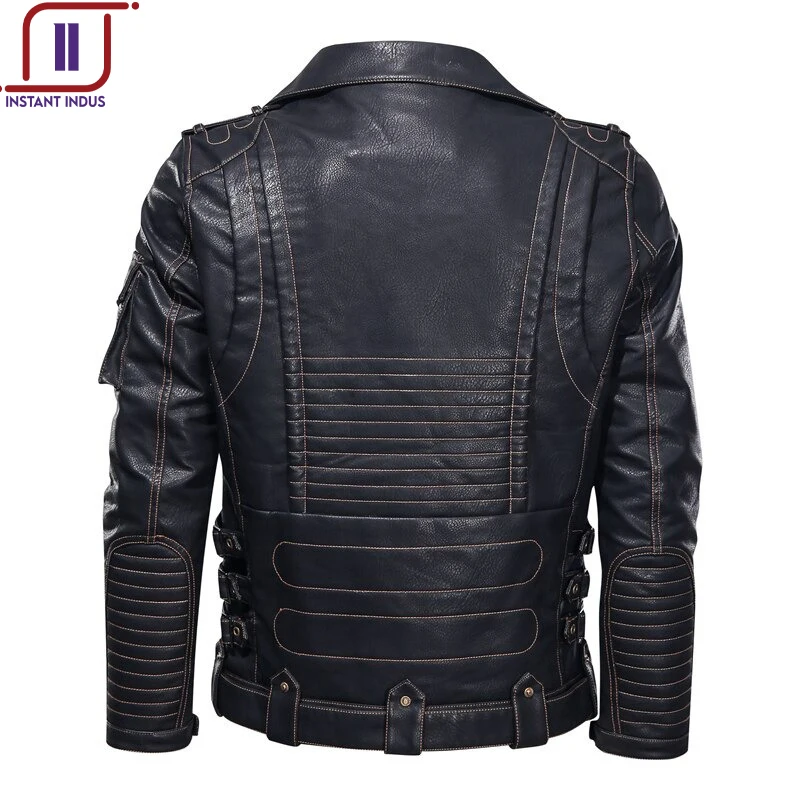 Winter Mens Leather Jacket Men Fashion Motorcycle PU Leather Jacket Cool Zipper Pockets Leather Coats EU Size OEM