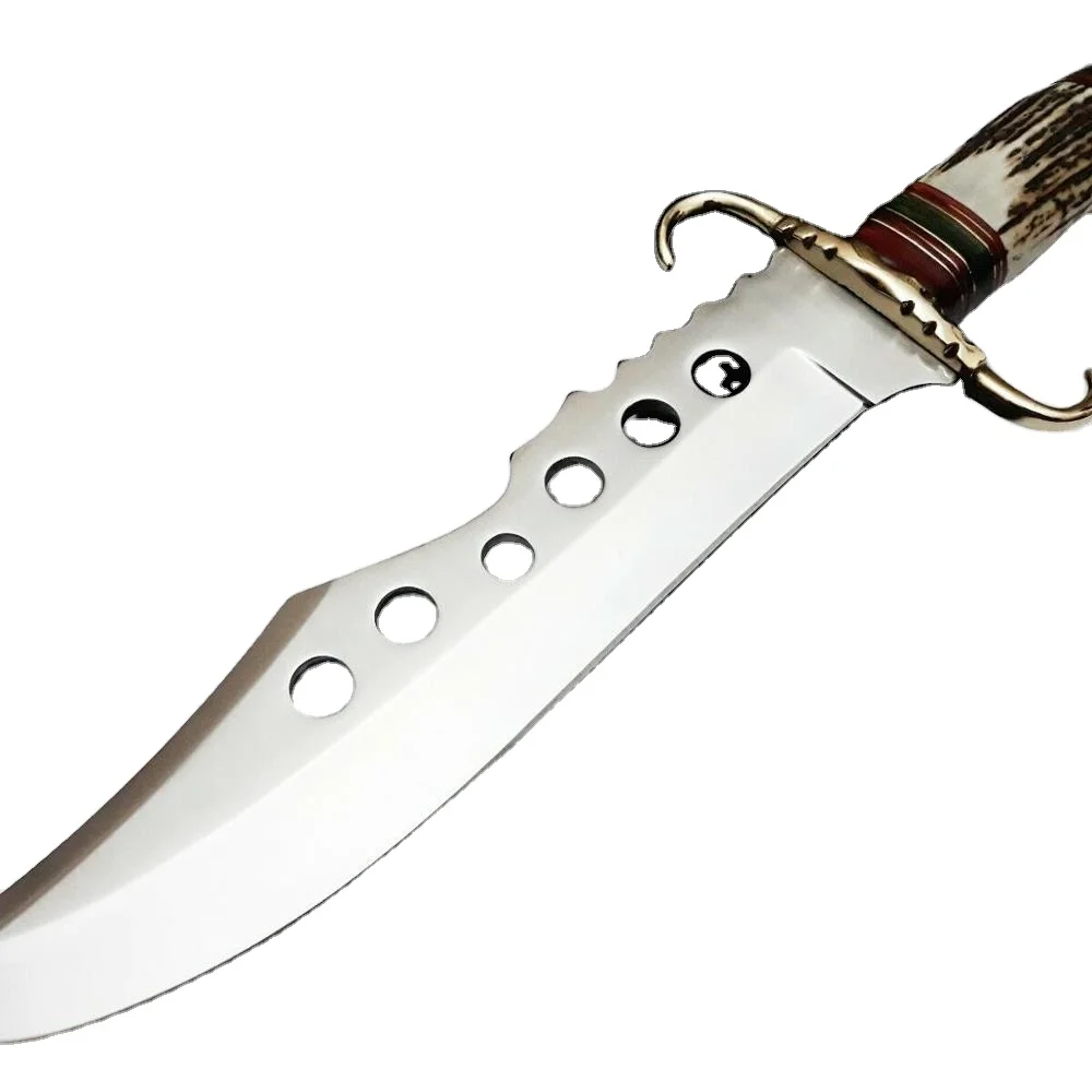 
Full Tang Custom Hand Made D2 Steel Tanto Hunting Knife With Stag horn And Color Wood Handle With Brass Guard 