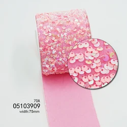 Новый дизайн, лента в рубчик с блестками, 3 дюйма, широкие аксессуары для волос, 75 мм, лента с блестками для девочек, украшение для платья, повязка на голову