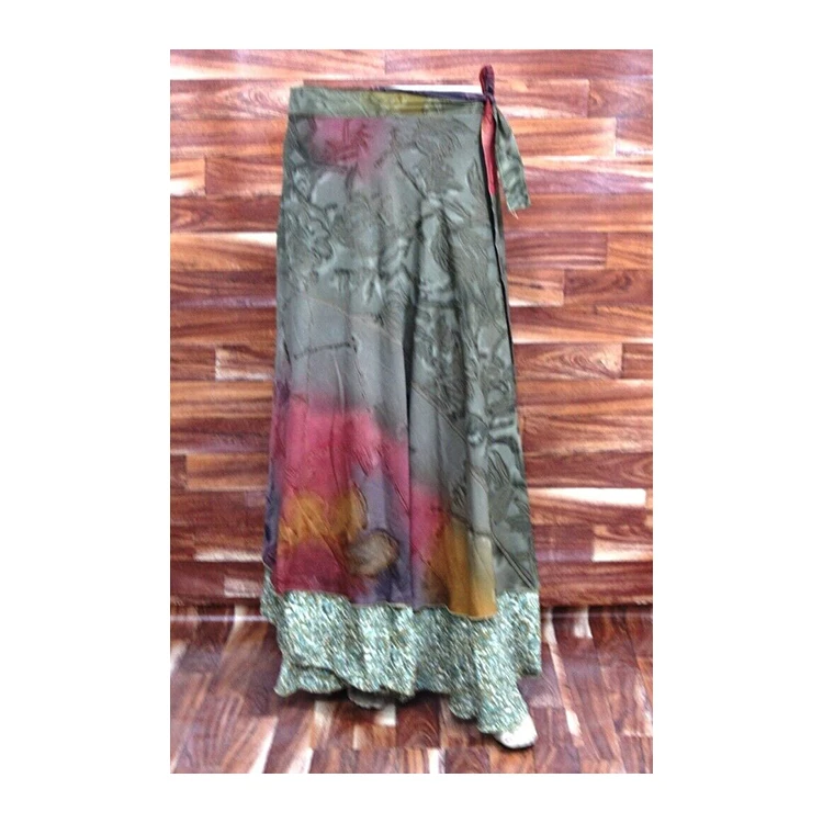 Hot Red Color Silk Sari Magic Wrap Around Skirts with Elastic Waist and Belt Hippy Long Bohemian Maxi Skirt for Women