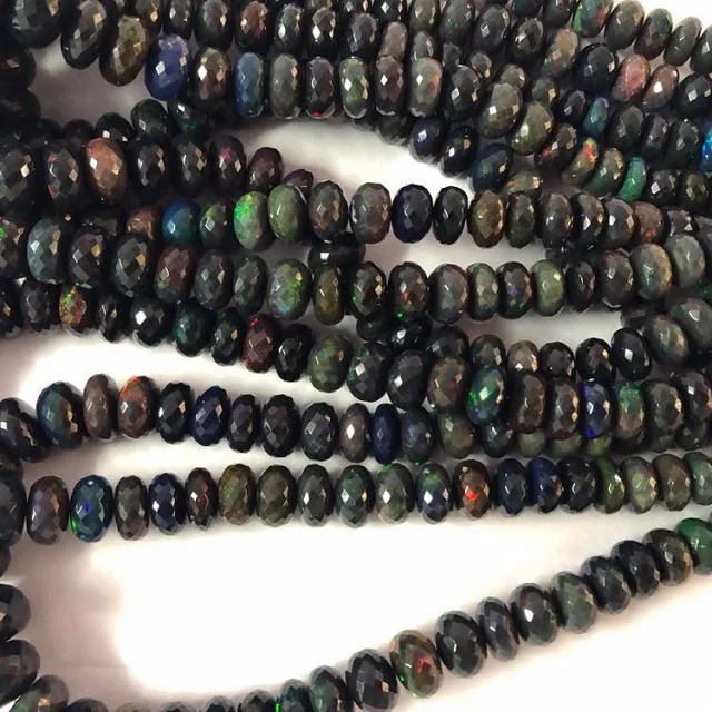 Ethiopian Black Opal Rondelle Faceted Beads (3 to 5 mm)