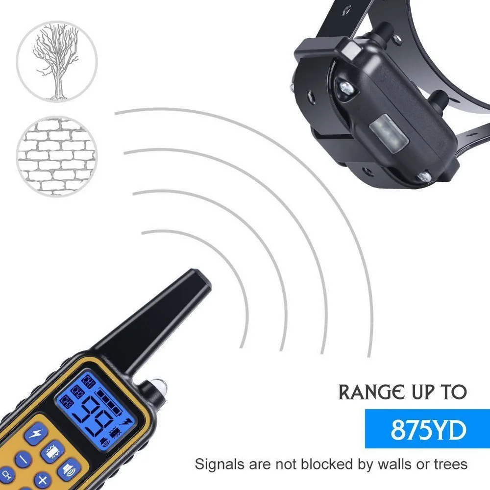 
Waterproof Rechargeable Remote Control Dog Electric Training Collar 880 800m - Black EU Plug 