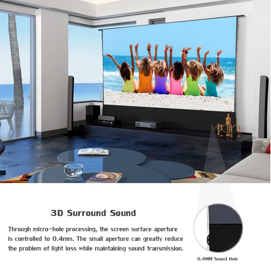 SCREEN PRO 92 inch Sound Acoustically Transparent Floor Rising Screen 4k Laser TV portable ALR Movie Theater projector screen