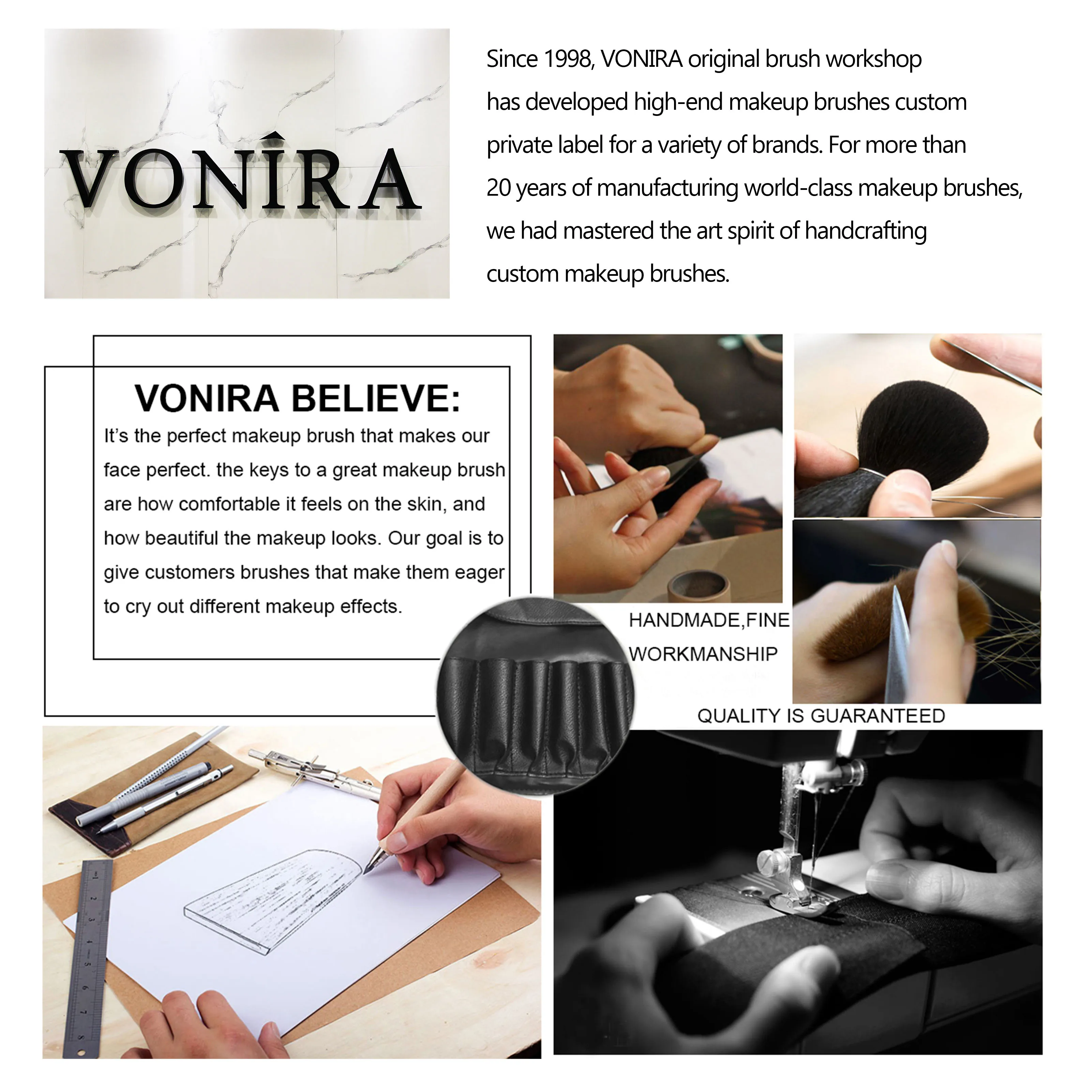 Vonira Beauty Large & Mini Makeup Buffer Foundation Concealer 2 PCs Cosmetic Brushes Set With Crimp Silver Brass Copper Ferrule