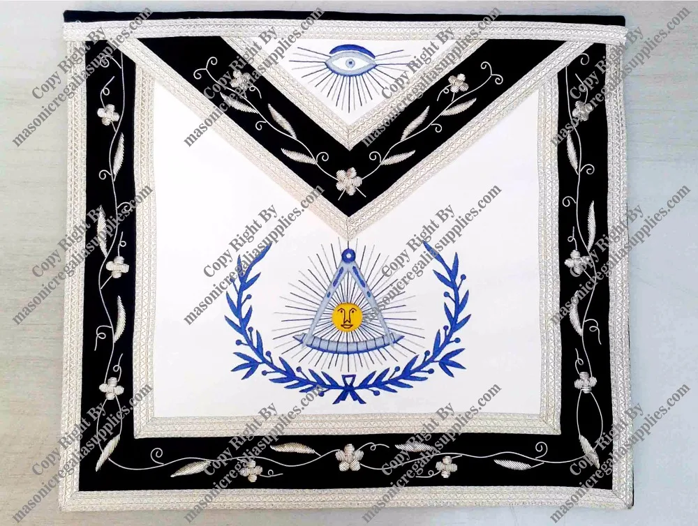 High Quality Masonic Item Masonic Regalia Leather Lodge Blue Embroidered Apron with Logo for Freemason
