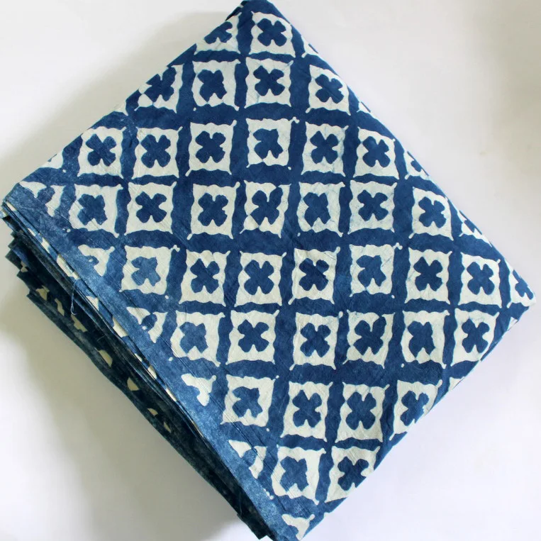 Floral Diamond Indigo Dabu Fabric Mud Resist Blue 100% cotton Fabric for Women Clothing