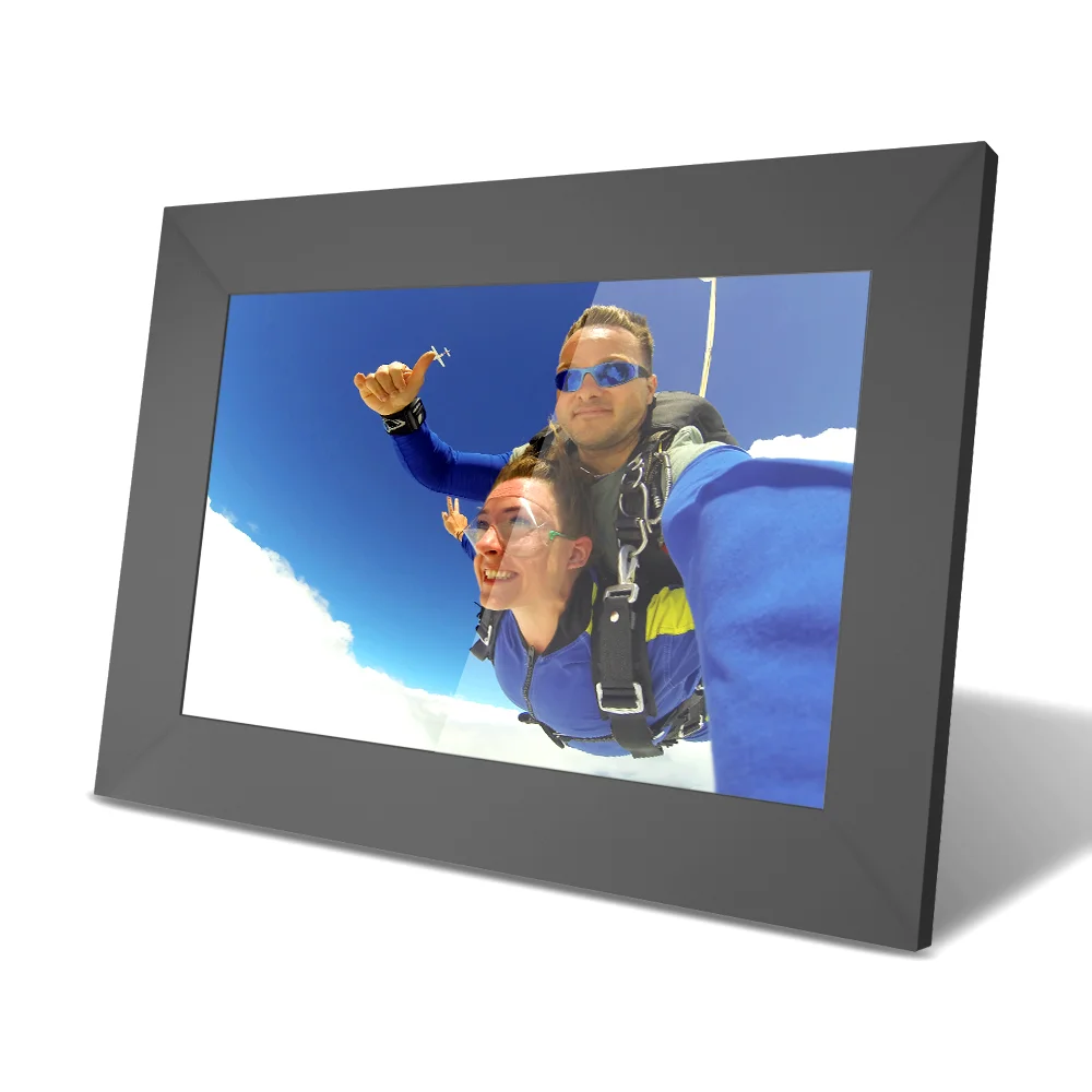 Type  C Gray wood border Digital Frame, 1280P 10 inch WiFi, Support Multi-User Connection and Instantly Share Photo by APP