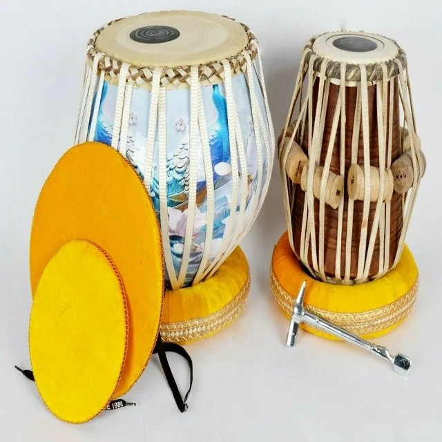 Professional High Quality Musical Instrument Brass 3D Print Tabla Set With Bag