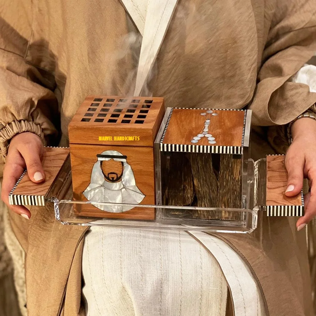 Mother of Pearl wood craft tray handicrafts Bakhoor Burner for Home Decor arabic storage box Ramadan Eid Incense Oud Burner gift