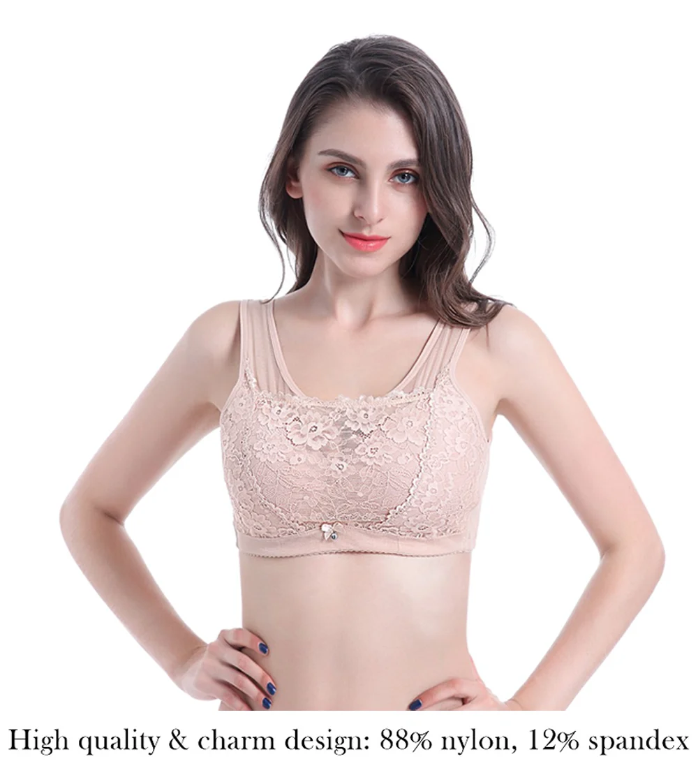 Adjustable Post Mastectomy Insert Pocket Bra DL-004 Rhinestone Buckle Lace decor Post-surgical bra