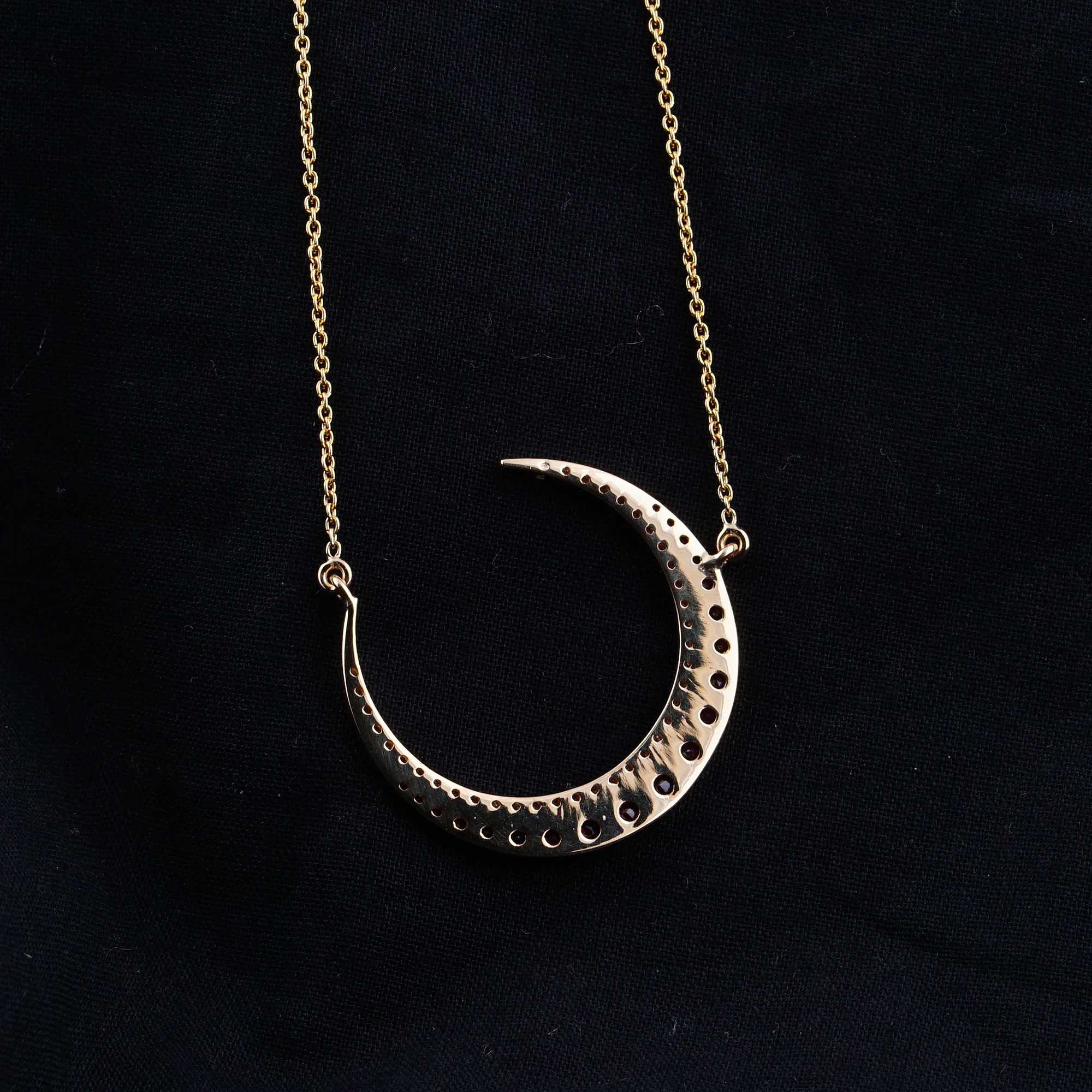 Genuine Pave Diamond Ruby Crescent Moon Pendant 14k Gold Chain Necklace Fine Jewelry