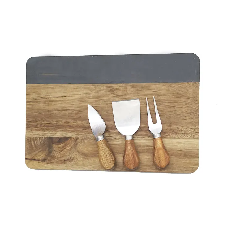 wood cutting board charcuterie cheese board cheese platter custom  slate wooden serving board set with knives plate