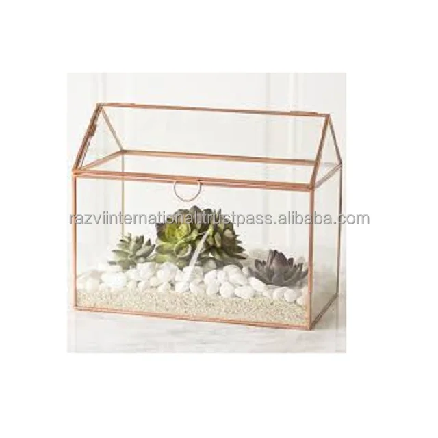 Hot Sale Modern Design Black Glass Terrarium with Metal Frame for Tabletop Vase