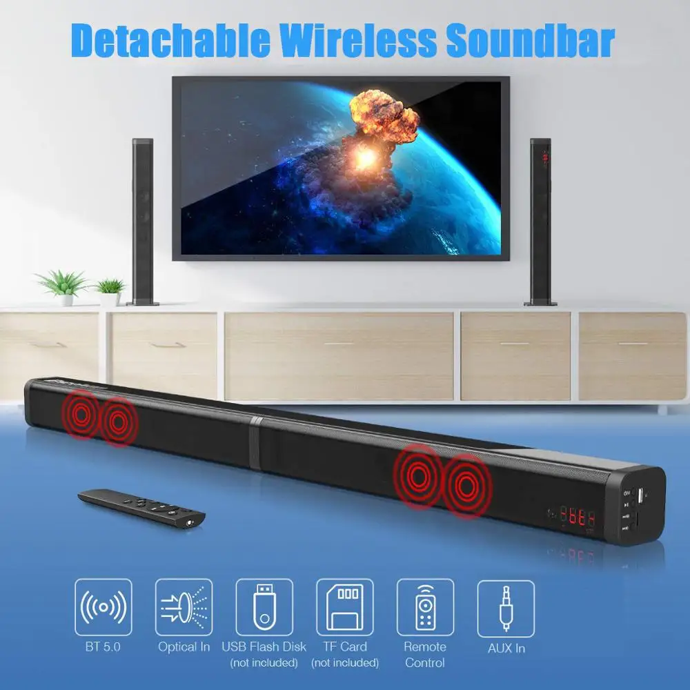 Samtronic amazon горячая Распродажа 2*20 Вт беспроводная звуковая панель с дистанционным управлением ТВ Bluetooth оптическим