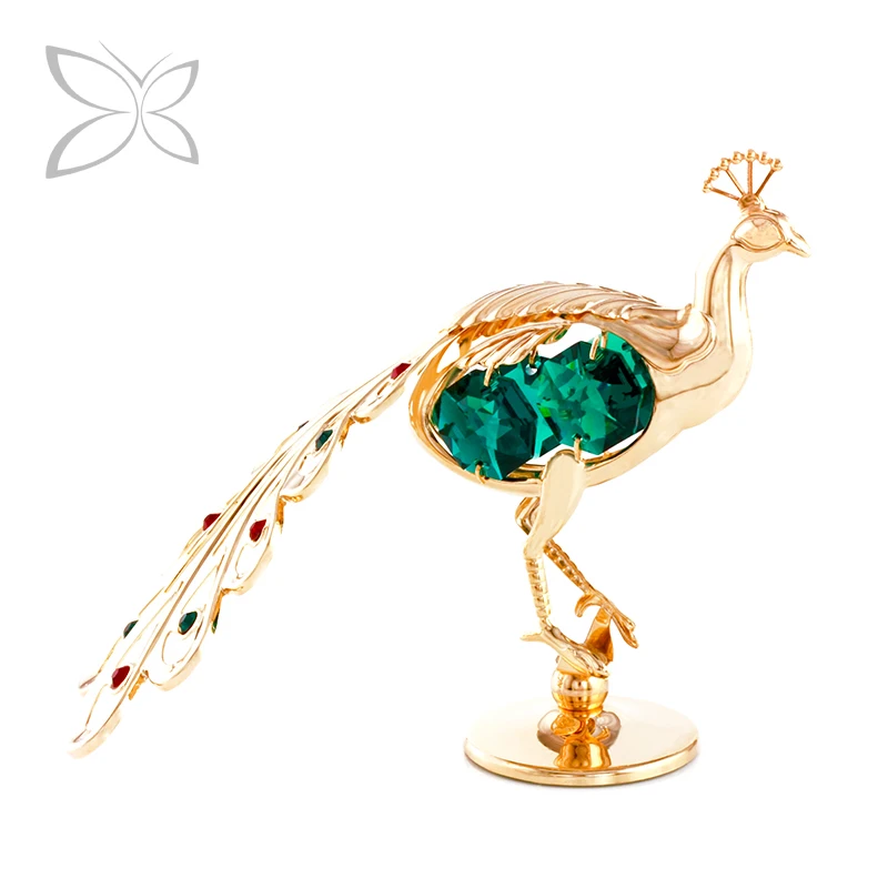 Crystocraft High Craftmanship Gold Plated Metal Peacock Decorated with Brilliant Cut Crystals Wedding Favors