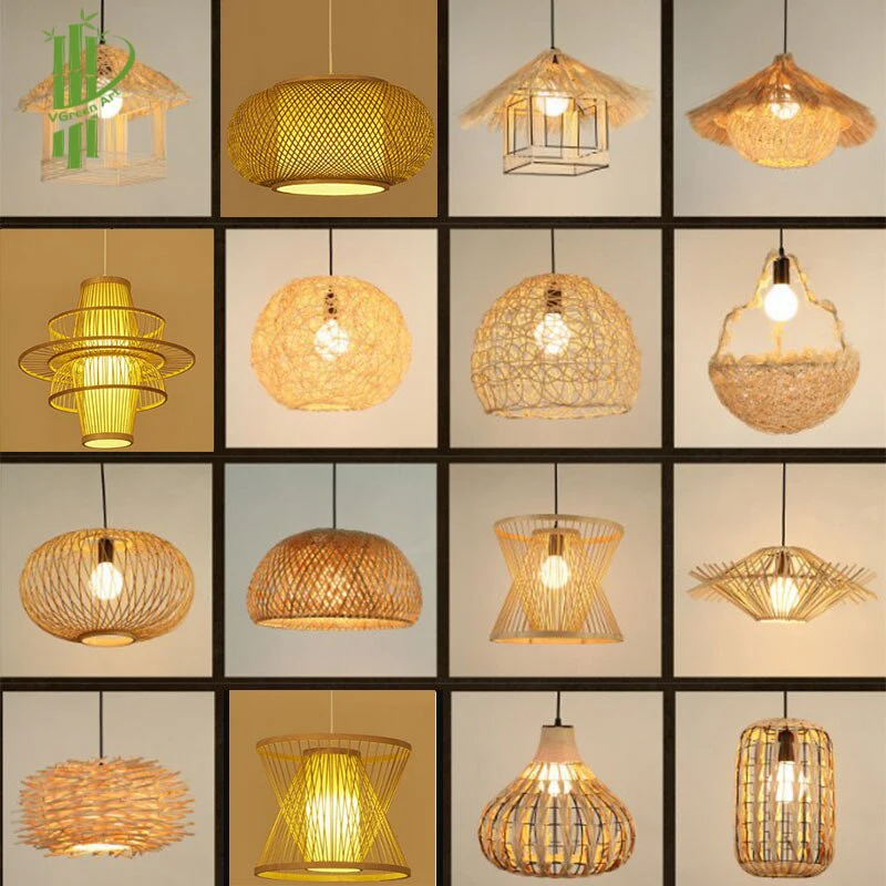 Modern Bamboo Art Chandelier Dining Room Bamboo Lantern Pendant Light Bedroom Cafe Vintage Hang Lamp 2022