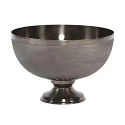 Textured Smoke Black Metal Footed Bowl