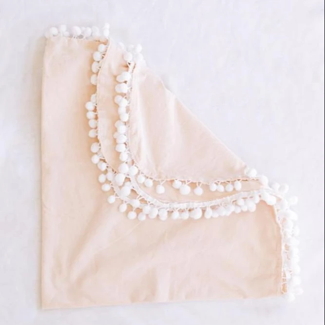 
100% Cotton Pink Pompom Baby Blanket Handmade Kids Muslin Cotton Super Soft Swaddle Blankets 