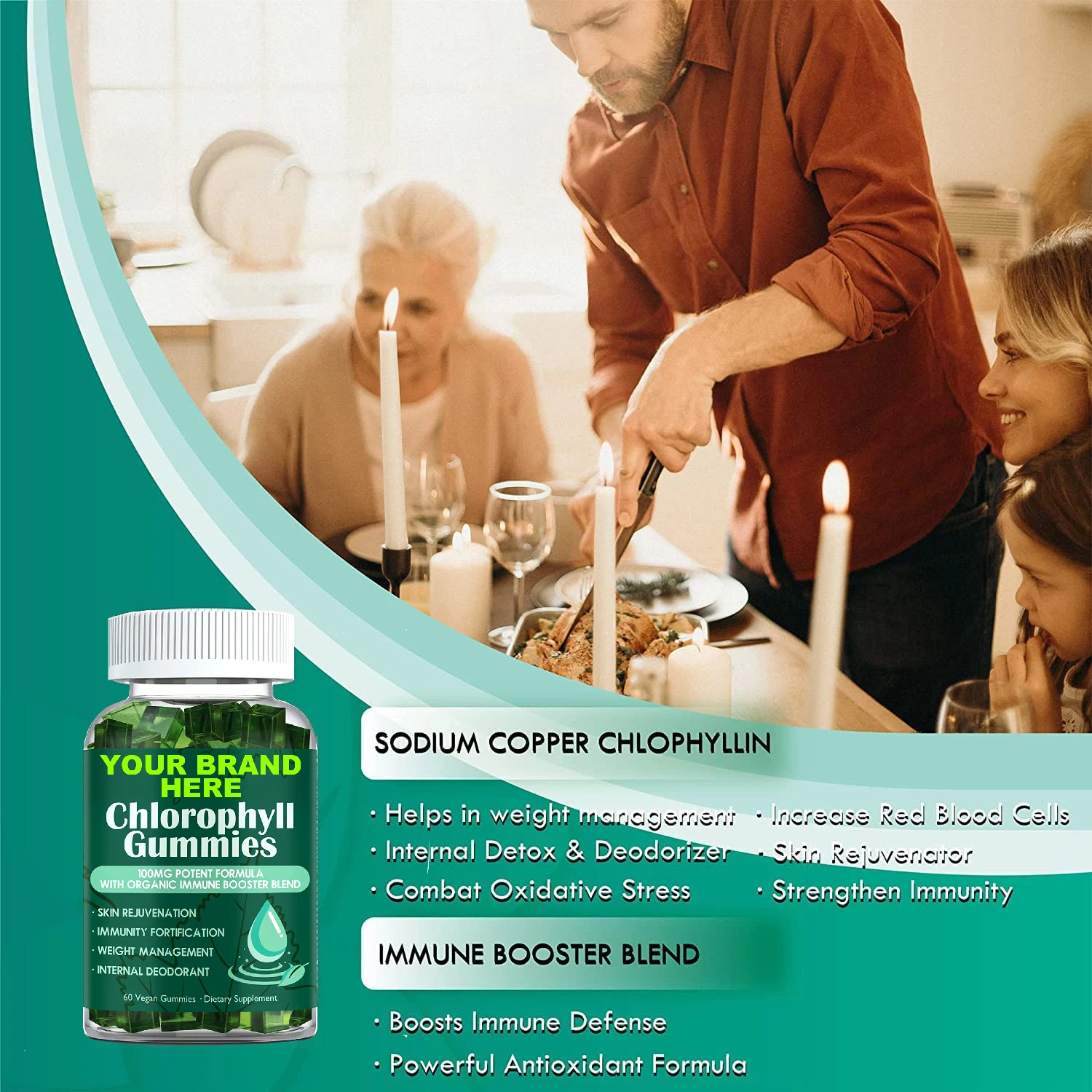 Chlorophyll Gummies with Unfiltered ACV Sea Moss & Elderberry, Energy Boost Immune & Digestion System Support