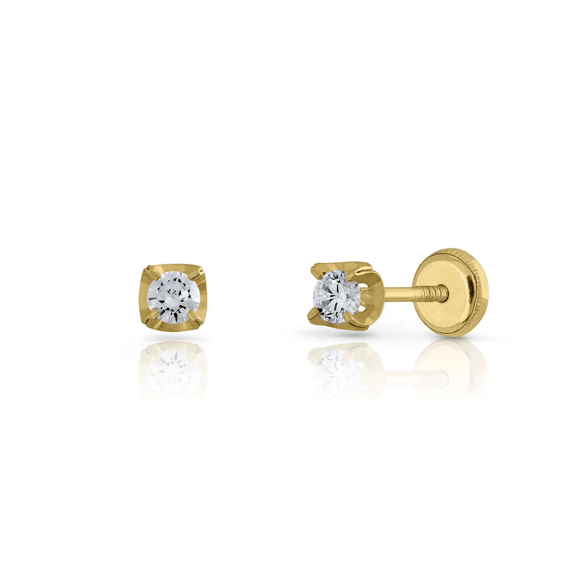 9K SOLID GOLD Fashion Earrings (Available 10k-14k-18k) 4 Prong CZ Women Children Kids Ear Clip Screw Back Made in Spain
