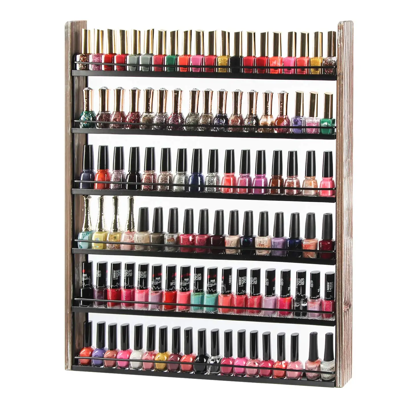 Rustic Wood Nail Polish Organizer with 6 Tier shelves 100 bottles