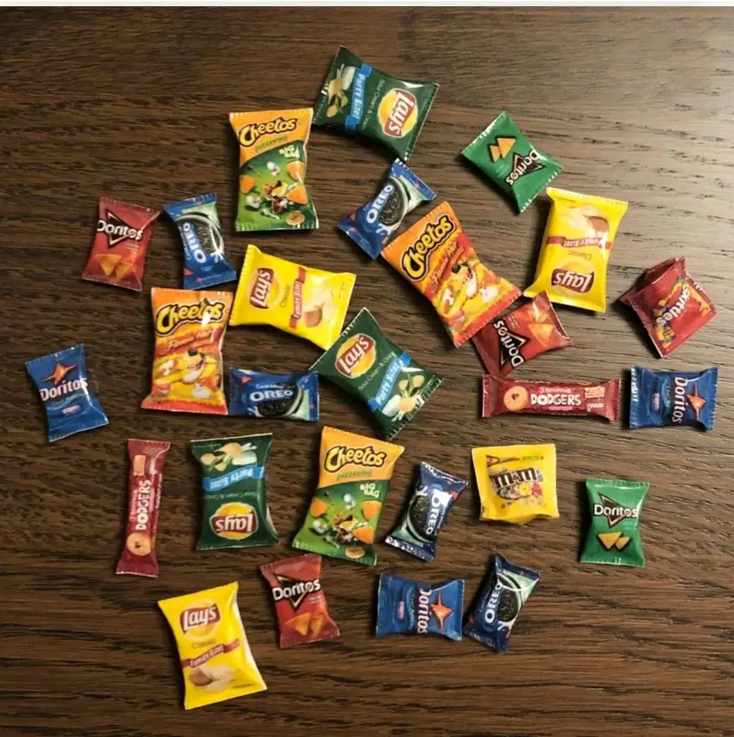 Miniature Dollhouse assorted snacks SET crisps potato chips food cookies bags packets doll 1:12 blythe