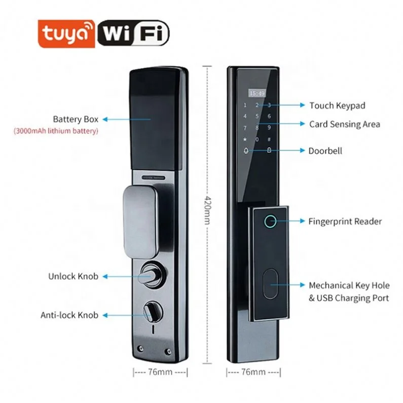 tuya Code Fingerprint Mechanical Key card unlock by app home automation system multi-functional smart electronic door locks