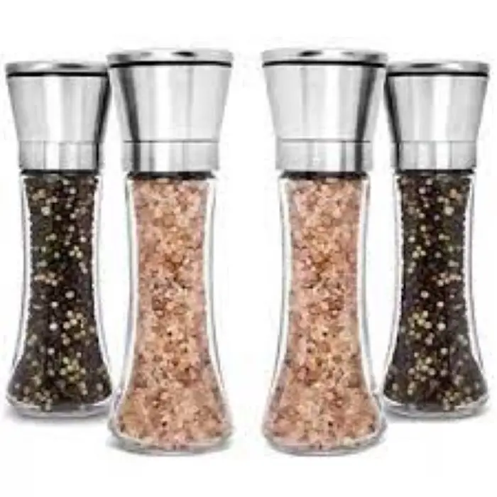 Stainless Steel Salt and Pepper Grinder Spice Mill with Glass Body