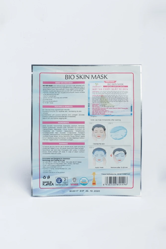 High Quality 100% Natural Organic Best Brightening Hydrating Sheet Quality Bio Coconut Skin Face from Vietnam