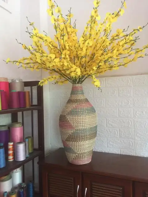 Natural Tall Rectangle Straw Seagrass Vase Open Weave Floor Flower Vase Table Vase Decorative Home Office Hotel from Vietnam FBA