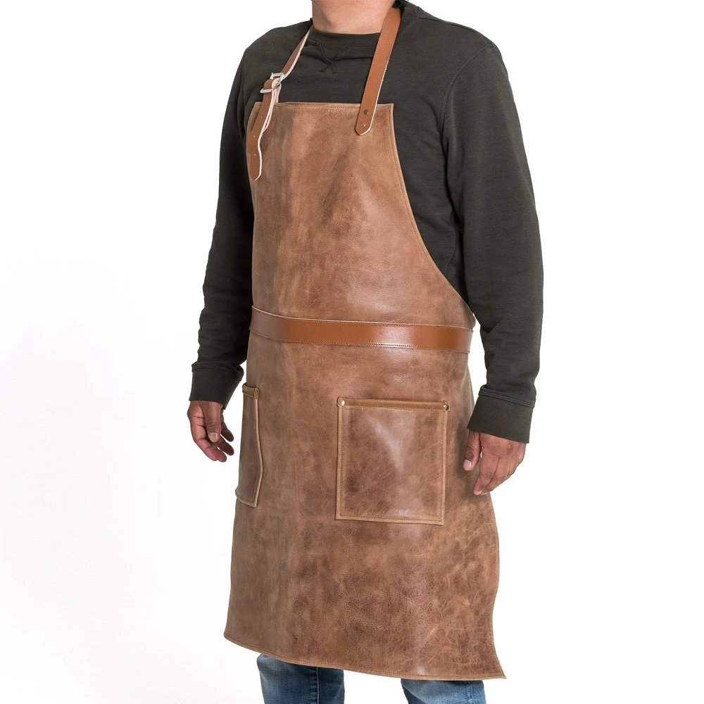 Wholesale Adjustable Leather Straps Workshop Men Sublimation Apron Manufacturer Custom Leather Denim Cooking Aprons Kitchen