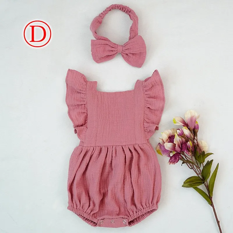 
New 100% Cotton Baby ruffle rompers Climbing Clothes Lotus Leaf Lace Summer Clothing Girl Baby Romper Hair Band Set 
