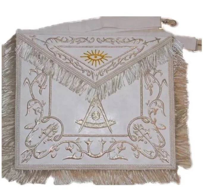 Wholesale international masonic regalia apron hand embroidered white oes masonic apron