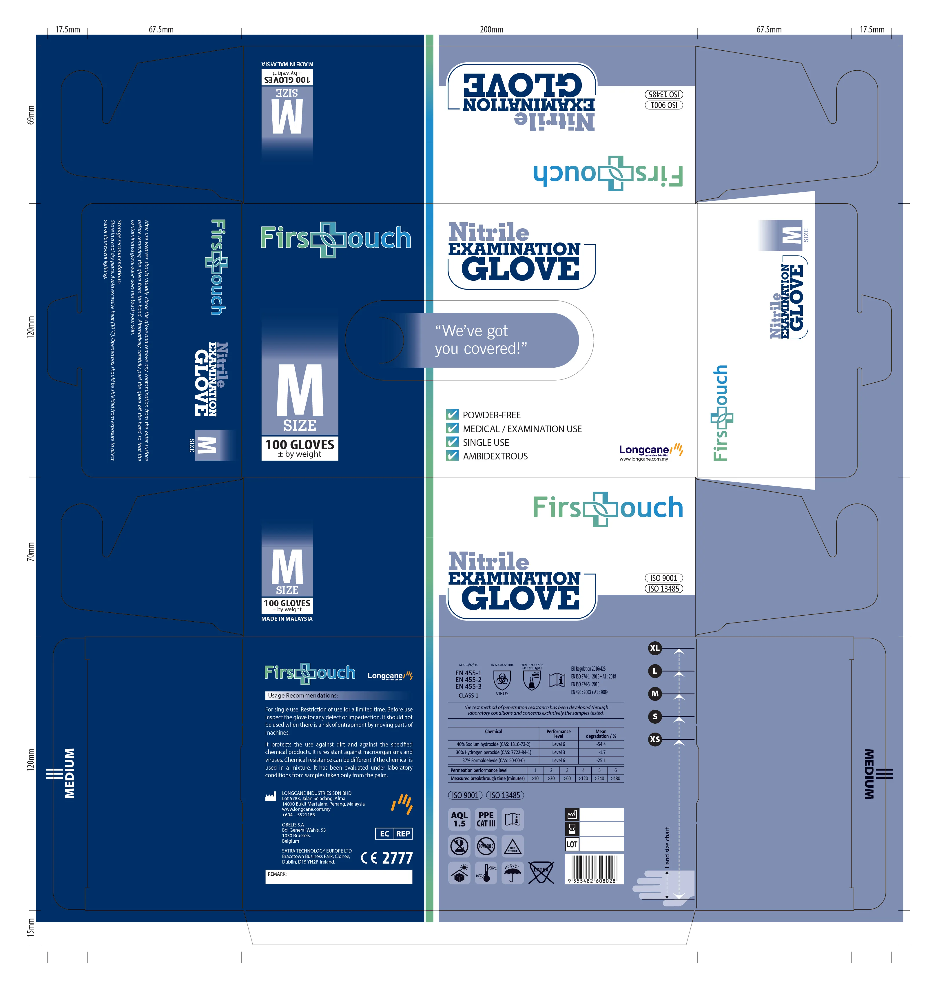 Blue Nitrile First  Examination Disposable high quality Used in Medical and Food Servicing -20GP 1800 ctns