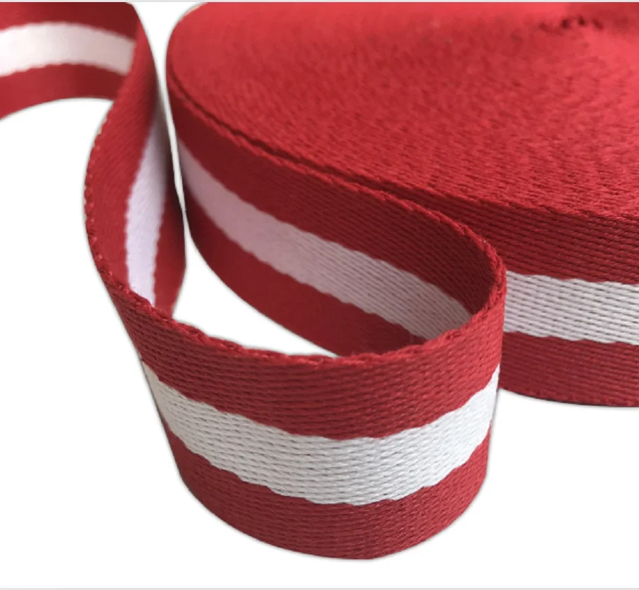 Custom 25mm Striped Cotton Webbing Twill Webbing Tape