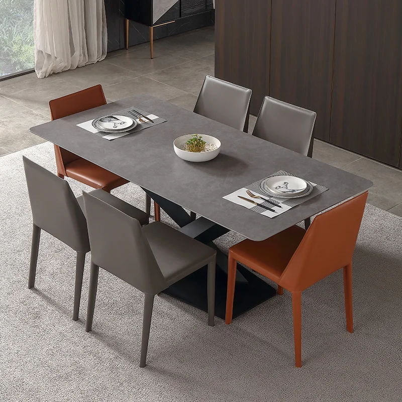 Rectangular Folded Sintered Stone Black Metal Frame Auto Liftup Center Opening Extension Home Furniture Dining Table