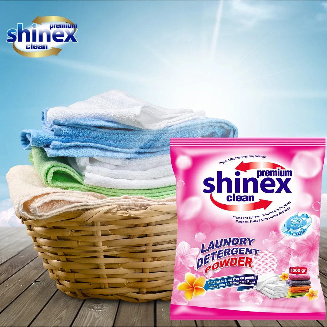 SHINEX High Quality Laundry Washing Detergent Powder 1 Kg Hand Washing High Foam Powder Detergent  Made in Turkey