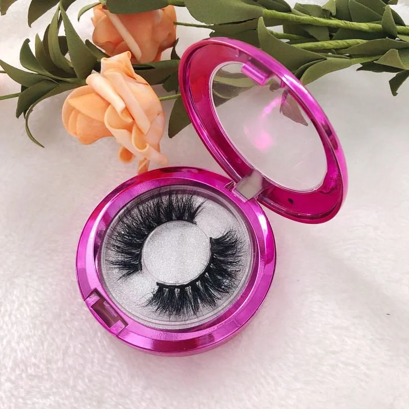 private label Circle Case 3D mink colorful eyelash eye lashes round lash box wholesale 25mm mink eyelash with custom box