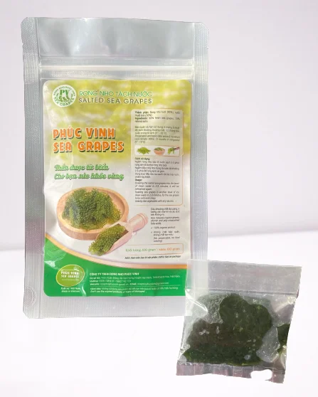 Высококачественный вьетнамский соленый морской виноград длиной 6-15 см упакованный в пакет на молнии 25 грамм для пищевых продуктов
