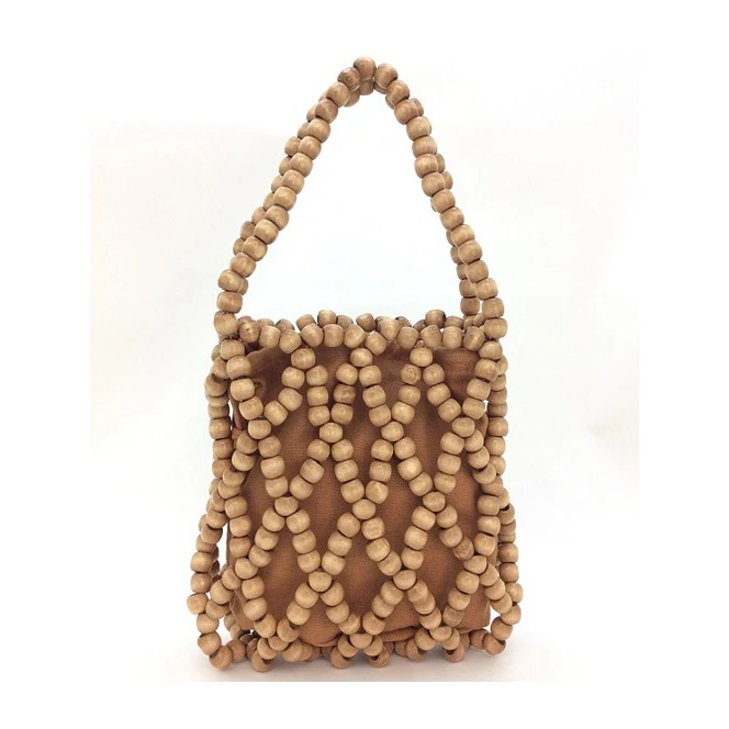
Fashion Women Bag Dark Brown Wooden beads Handheld bag 
