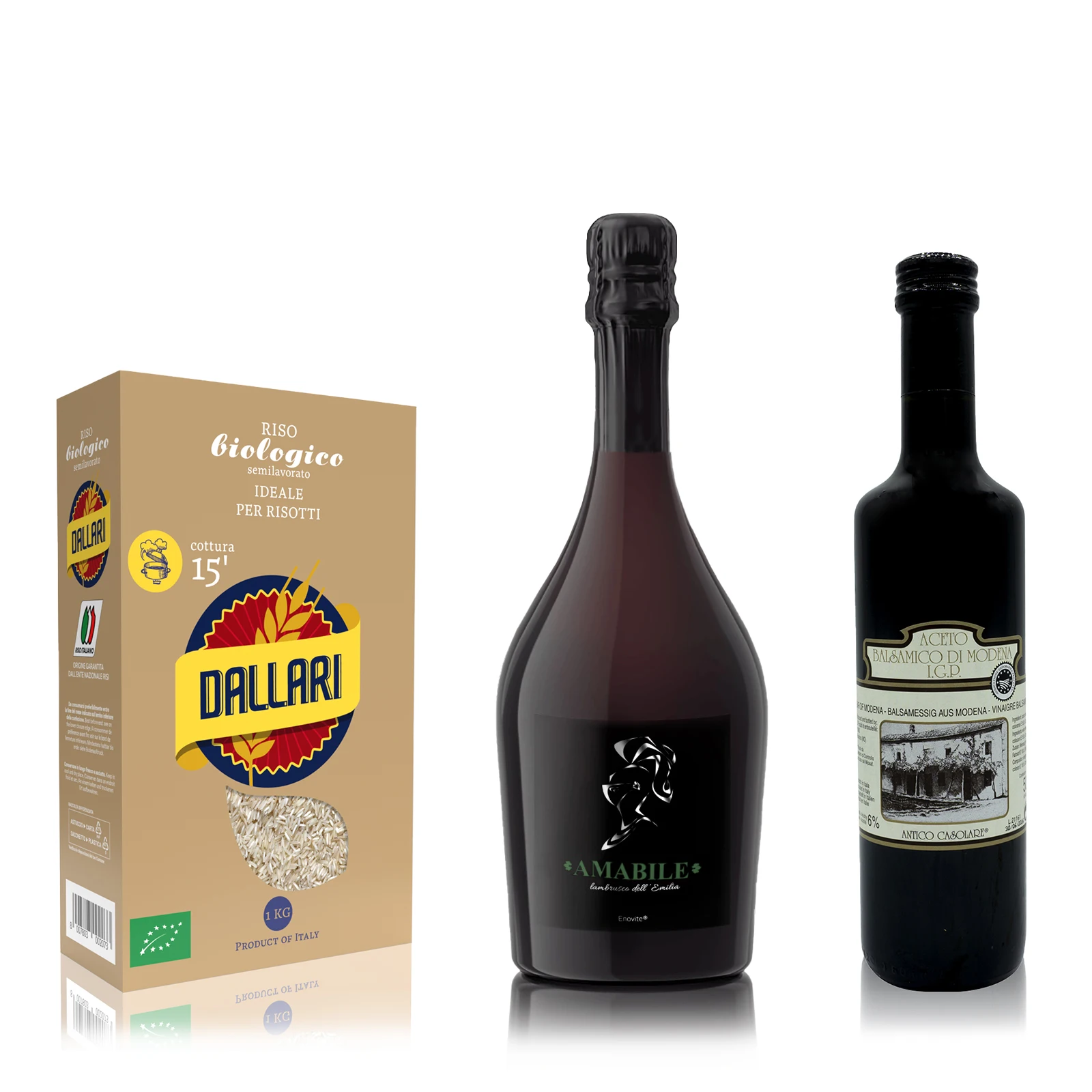 TOP QUALITY ITALIAN TYPICAL PRODUCTS FOR RETAIL: RED WINE AND BALSAMIC VINEGAR AND ORGANIC RICE  BUNDLE