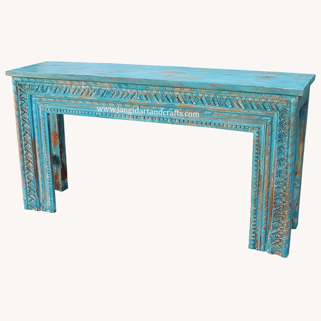 Antique rustic indian vintage distressed mango solid wood handmade entryway accent living room console table wholesale