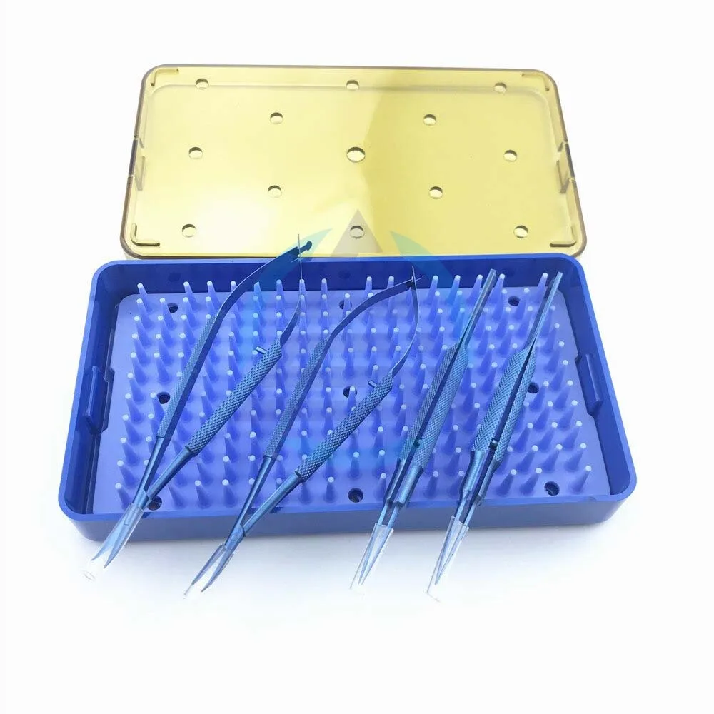 4pcsset Титан офтальмологических микрохирургических инструменты с поднос для стерилизации чехол микрохирургии глаз набор инструмент