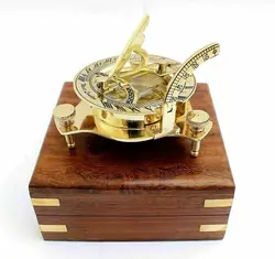 4 inch Captain Brass Sundial Compass With Hardwood Wooden antique nautical handmade Box