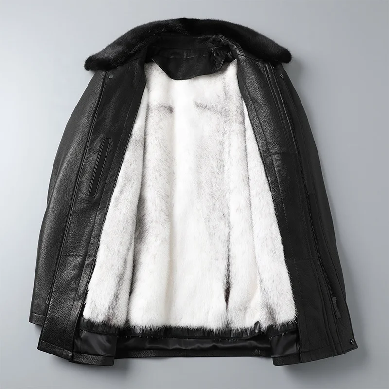 Man clothing fasion Mens fur coats mink detachable genuine goat sheep real fur leather jacket