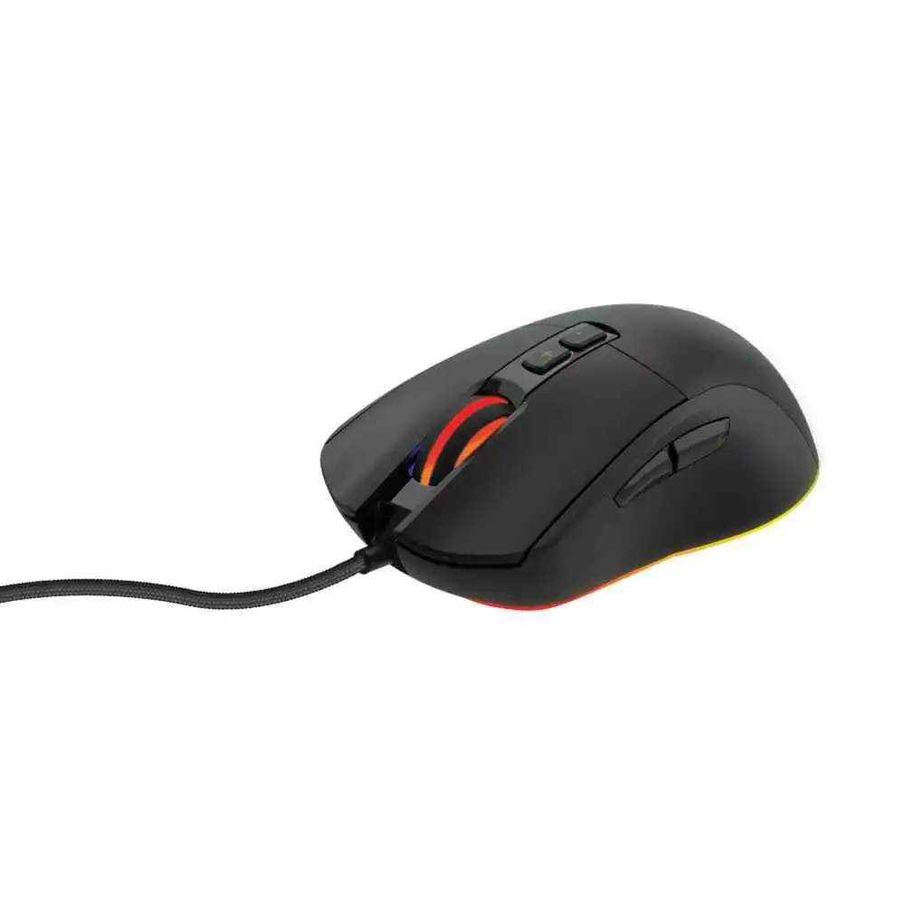 Porodo Gaming Mouse braided wire rubberized surface, 10 RGB lighting effects, 10000 DPI,  High Precision Rate