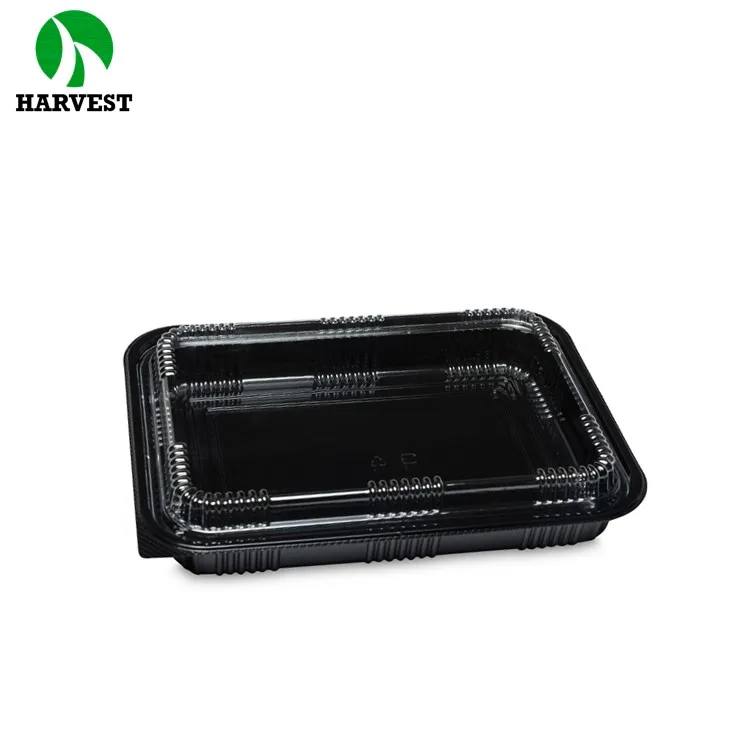 Harvest J-85 Rectangular Disposable Black Plastic Sushi To Go Box