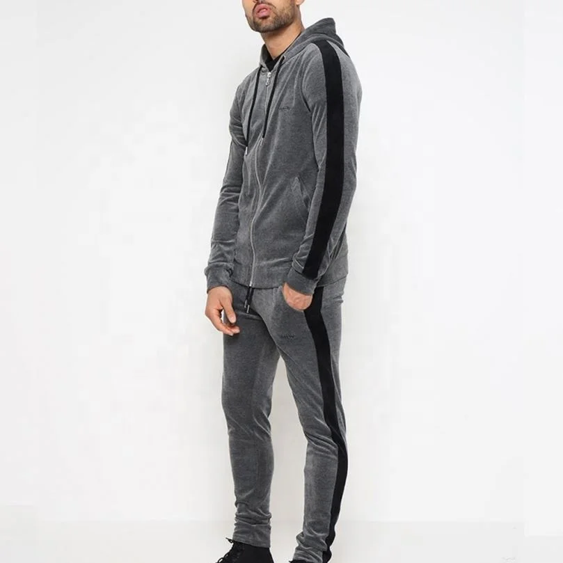 MEN`S VELOUR VELVET JOGGING RUNNING SWEAT SUIT HOODED FITNESS GYM TRACK SUIT
